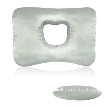 Imagem de Yuibthr Almofada de piercing de orelha para dormir de lado com orifício em forma de orelha para dor de ouvido, cetim reversível e algodão, lavável e protetor de ouvido ergonômico ajustável para dormir