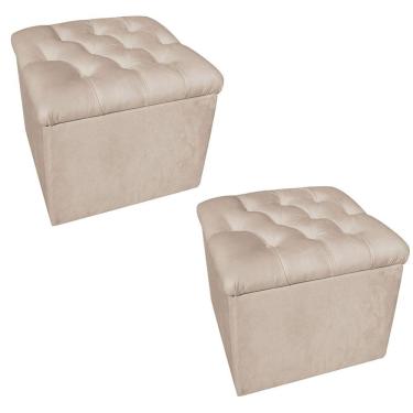 Imagem de Kit 2 Puff Baú Decorativo 51x51 Suede Bege - Majú Decor