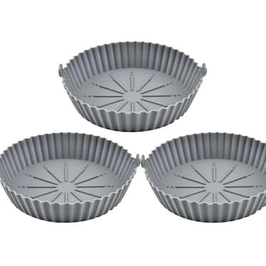 Imagem de Kit Formas Silicone Reutilizavel Protetor Air Fryer Microondas Forro Antiaderente Assadeiras(Kit 3 cinza)