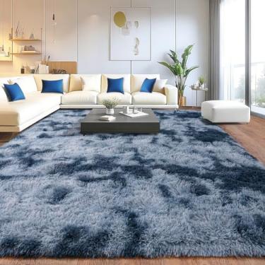 Imagem de Tapete de pelúcia extragrande de pelo alto para sala de estar, grande tapete felpudo antiderrapante, tapetes macios e macios para quarto, decoração de casa moderna, tie dye camel 3 x 4,3 m