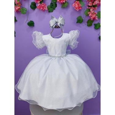 Imagem de Vestido Infantil Branco com Glitter para Daminhas de Festas - Fabuloso
