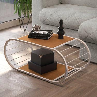 Imagem de Mesa de Centro para Sala de Estar Industrial Canela/Branco