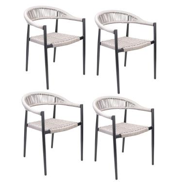 Imagem de Kit 4 Cadeiras Área Externa de Alumínio Carmy com Corda Naútica Grafite/Amêndoa G56 - Gran Belo