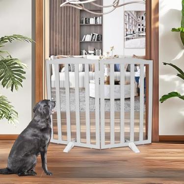 Imagem de ZJSF Portão interno dobrável independente para casa, portões longos de madeira para animais de estimação, cerca para escadas, portões de filhotes de cachorro para corredores, portão de cachorro, pés