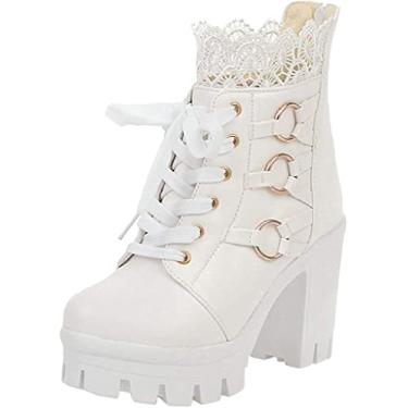 Imagem de Botas de trabalho femininas sapatos de festa coloridos botas de salto alto femininas de renda, Branco, 7