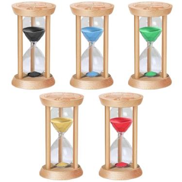 Imagem de SuLiao Temporizador de areia, temporizador de ampulheta de madeira colorida, relógio de areia de madeira, vidro de hora, Reloj De Arena 1min/2min/3min/5min/10min para escovar dentes, sala de aula