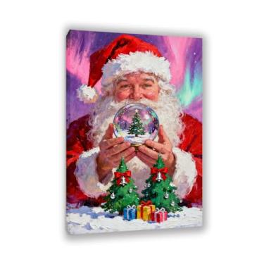 Imagem de SDYJ6GSW Arte de parede de Natal Impressões de arte festiva de férias segurando uma bola de cristal e aurora tela natal decoração de parede para casa para sala de estar quarto escritório decoração de