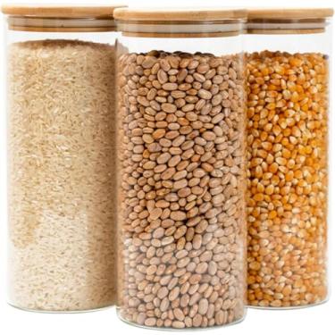 Imagem de Kit 3 Potes de Vidro Hermético 1200ml com Tampa de Bambu – Conservação Total, Design Moderno e Vedação em Silicone