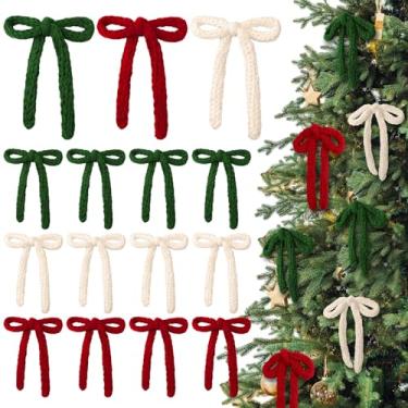 Imagem de Glitinsel 24 peças de arcos de malha de Natal, enfeites de árvore, laços de crochê de 18 cm, para casa de fazenda, rústico, vintage, guirlanda, lareira, guirlanda de corda, decoração de festa de fim