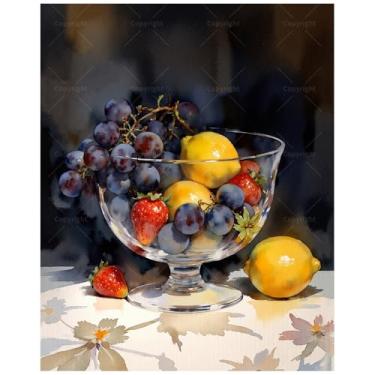Imagem de Kit de pintura de fruteiras por números para adultos – Pintura DIY de limões, uvas e morangos em tela, 41 x 50 cm, conjunto de tinta acrílica, adequado para iniciantes, arte para decoração de casa ou