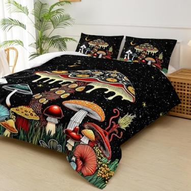 Imagem de lneffble Jogo de cama king size, cogumelo, cogumelo, 1 edredom com 2 fronhas