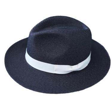 Imagem de Chapéu de palha masculino de verão feminino chapéu de palha chapéu de sol elegante chapéu de presente de banquete preto M 55-57 cm