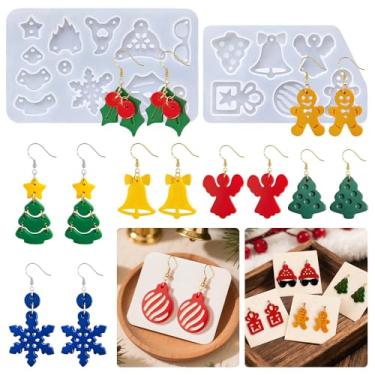 Imagem de Suaxisi 2 moldes de resina epóxi para fabricação de joias, duráveis e fáceis de desmoldar moldes de resina de silicone para chaveiros, pingentes e projetos de artesanato de Natal, 18 cavidades para