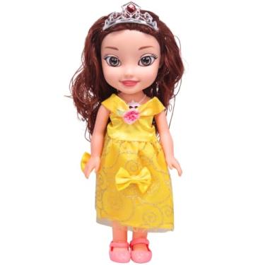 Imagem de Boneca Princesa Articulada Acessórios Vestido Amarelo Som - Castela