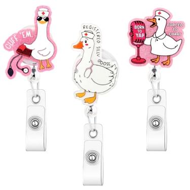 Imagem de 3 peças, engraçado, fofo, carretel de crachá de ganso retrátil com clipe jacaré, glitter, crachás de identificação, carretel, rosa, assistente de enfermeira, acessórios divertidos de escritório, itens