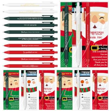 Imagem de Gueevin Conjunto de 50 canetas de Natal, presentes a granel para colegas de trabalho, Papai Noel, boneco de neve, elfo, com cartões de agradecimento, ideias de presente de Natal para funcionários de