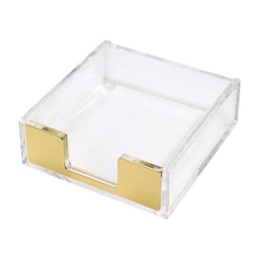 Imagem de MultiBey Suporte de bloco de notas de acrílico dourado transparente para mesa, suporte de memorando, dispensador de papel, organizador de acessórios de mesa para escritório, escola, casa (ouro)