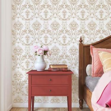 Imagem de GSS Designs Estênceis grandes de damasco para paredes 40,6 x 53,3 cm de textura grande, modelos de damasco em camadas médias mistas para pintura em móveis de madeira, tecido de papel de lona