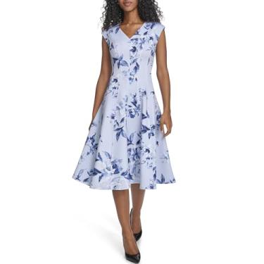 Imagem de Calvin Klein Vestido midi feminino de crepe com manga cavada e decote em V, Camuflagem Multi, 40