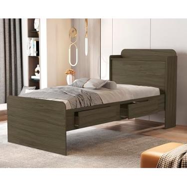 Imagem de Cama Tamires Solteiro Com Duas Gavetas e Baú. (Castanho)