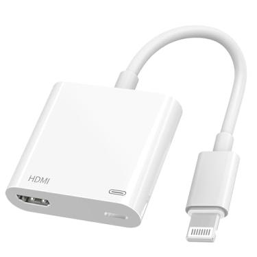 Imagem de [Certificado MFi] Adaptador Lightning para HDMI para iPhone adaptador AV digital 1080p vídeo HD HDMI cabo conector de tela de sincronização com porta de carregamento para iPhone 14 13 12 11 X 8 7 iPad