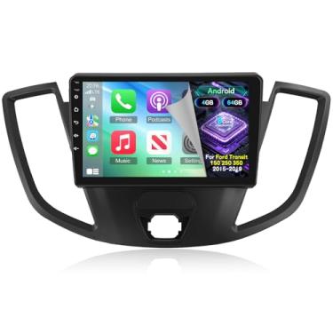 Imagem de Volxcereo [8 Core 4+64] Rádio estéreo para carro Ford Transit 150 250 350 2015-2019 com CarPlay sem fio/Android Auto, tela sensível ao toque IPS Android de 9 polegadas, GPS, WiFi, Bluetooth 5.0, DSP