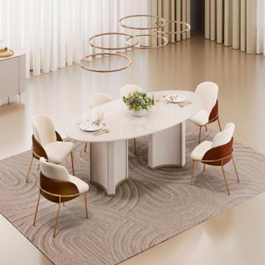 Imagem de Conjunto Liz Tampo Orgânico 218cm com 6 Cadeiras Vitta Off White/Terracota/Perola