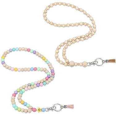 Imagem de Cordão de professor para crachás de identificação e chaves – Lindos cordões de silicone com contas de madeira, personalização de presente de professor disponível, super macio e confortável para mulheres