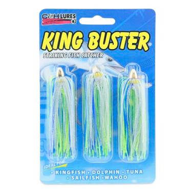 Imagem de C&H Lures, Isca King Buster, saia azul/verde-limão/prata, cabeça de 1/226.8 g, 6.3 cm, 3 peças