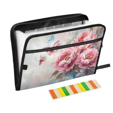 Imagem de CEBUGI Pasta expansível de 13 bolsos, impermeável, sanfonada, organizador de arquivos com etiquetas tamanho A4, organizador de documentos de papel para escola, escritório, borboleta, flor