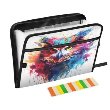 Imagem de CEBUGI Pasta expansível de 13 bolsos, impermeável, sanfonada, organizador de arquivos com etiquetas tamanho A4, organizador de documentos de papel para escola, material de escritório, coruja colorida