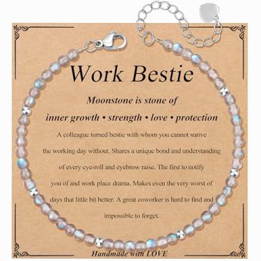 Imagem de JoycuFF Presente exclusivo de amizade para aniversário de melhor amiga, melhor amigo, colega de trabalho, presentes de Natal, pulseiras com contas de pedra da lua para mulheres, joias inspiradoras