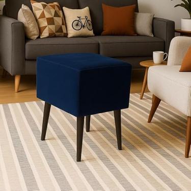 Imagem de Banquetas Quadrada Pé Removível Modelo Retangular Tecido de Sued Escrivaninha Puff Banquinho (Pé Ecológico Azul)