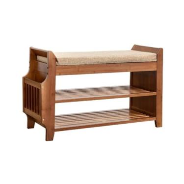 Imagem de Armários para sapatos com prateleiras para sapatos Banco de sapatos, banco sapateiras, bambu, organizador prateleira premium 3 camadas ou entrada para sala estar do corredor(Médio)