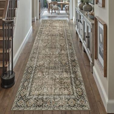 Imagem de PureCozy Tapete de corredor marrom 2'6"x18' Vintage Area Carpet Hallway Long Indoor Kitchen Lavável Sala de Estar Pelo Baixo Tradicional Afligido Retro Accent Tapete Antiderrapante Lavanderia Banheiro