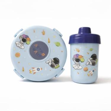 Imagem de Kit Marmita Infantil Astronauta - Lancheira Grande Talheres e Garrafa 500ml Resistente Com Travas de Segurança Sanduicheira com Compartimentos