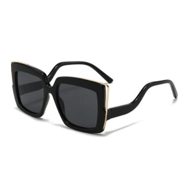 Imagem de HPIRME Óculos com hastes curvas para mulheres e armação grande com decoração colorida (6125-C8)