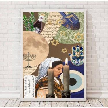 Imagem de Quadro Decorativo Judaico 33x24cm com Vidro - Moldura Branca