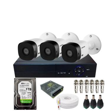 Imagem de Kit 3 Câmeras Intelbras Vhd 1220b Full Hd Dvr De 4ch Com Hd 1tb Instalado No Dvr