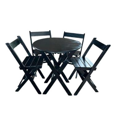Imagem de Conjunto Mesa Redondo 70cm Dobrável Com 4 Cadeiras Em Madeira Maciça - Preto - Preto