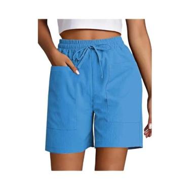 Imagem de Bermuda Feminina De Cintura Alta 4 Polegadas, Corte Solto, Casual, Com