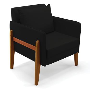 Imagem de Poltrona Lana Linho Preto A79 Base de Madeira - D'Rossi