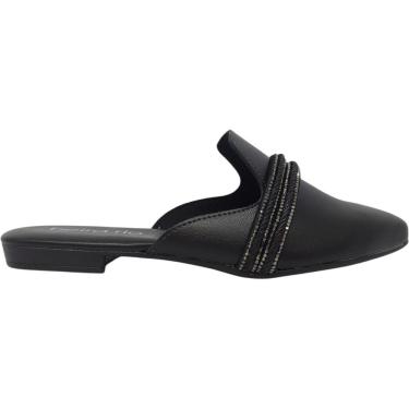 Imagem de Mule Feminino Casual Social Dia a Dia Passeio Trabalho Bico Fino Com Strass Conforto Be...