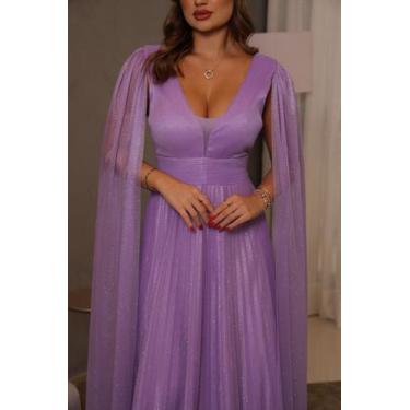 Imagem de Vestido Longo Manga Capa Plissado Madrinha Mãe do Noivo - - Glamoor Fe
