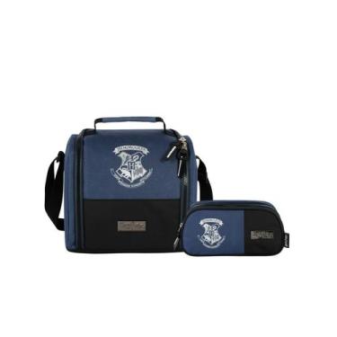 Imagem de Kit Escolar Harry Potter Lancheira + Estojo Triplo Original, Azul