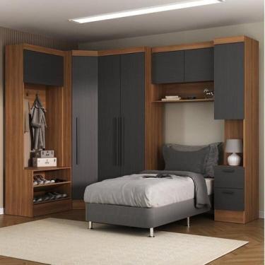 Imagem de Quarto Completo Viena 7 Portas 2 Gavetas 5 Peças Espresso Móveis Cinza