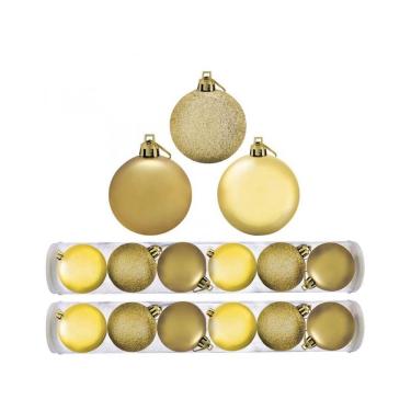 Imagem de Kit Bola De Natal Mista Dourado 12 Unidades 8cm - Riomaster