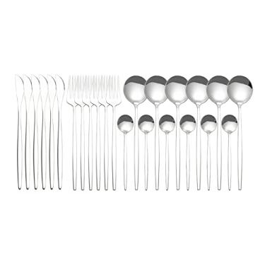 Imagem de Tingpai Conjunto de talheres de aço inoxidável 24 peças Conjunto de talheres de cozinha Faca Garfo Colher Talheres Talheres m sta Talheres