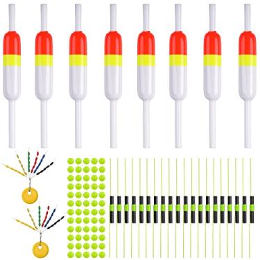 Imagem de Bobbers deslizantes de madeira pesca bobber contas rolha barbas e contas kit de pesca flutuadores e bobbers