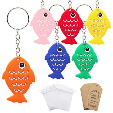 Imagem de Chaveiro de peixe para festa de 1º aniversário, pacote com 24 cartões de agradecimento para chá de bebê, festa de brinde para festa de aniversário com tema de peixe